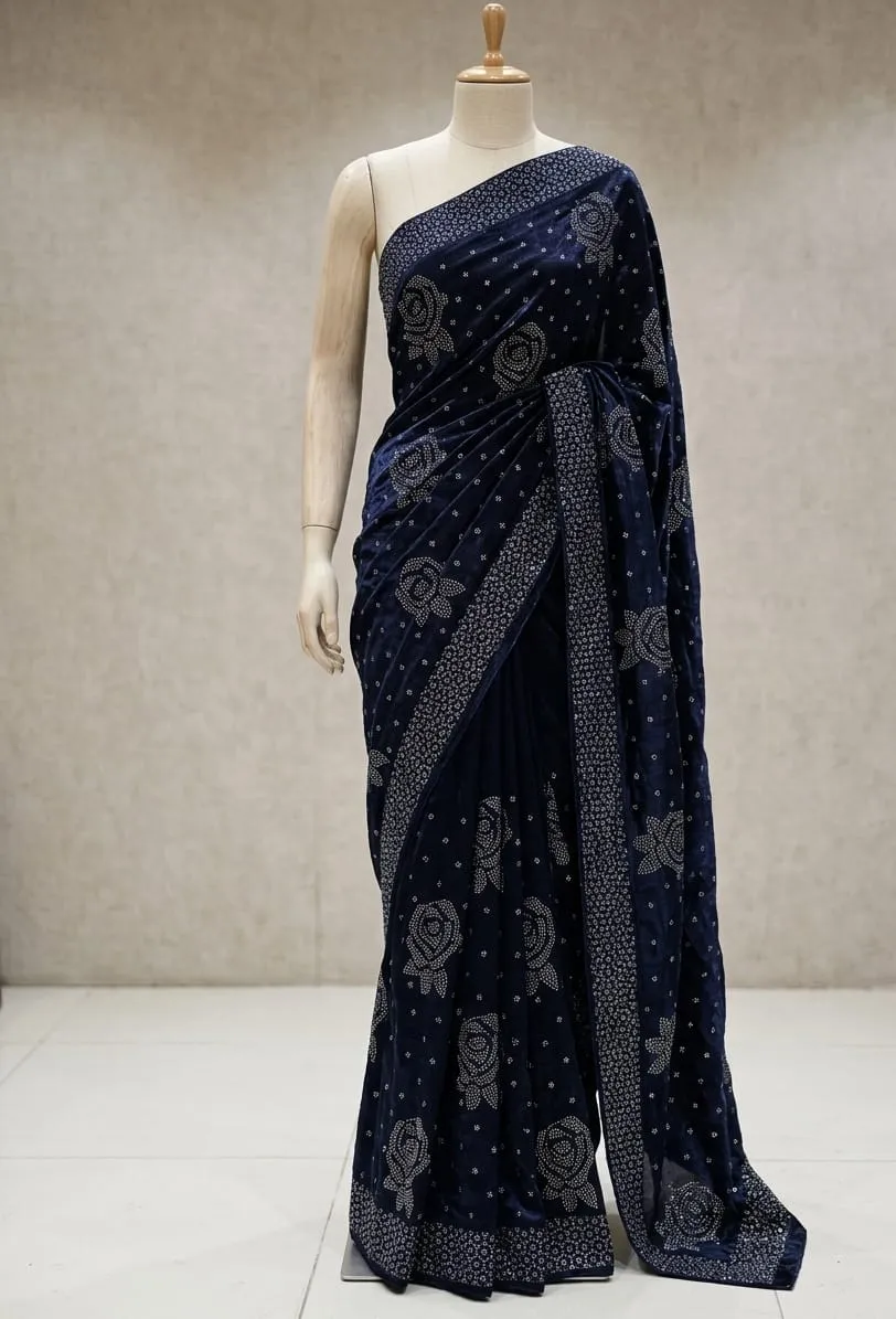 Korean Silk 4 Cut Stone Work Saree (5)