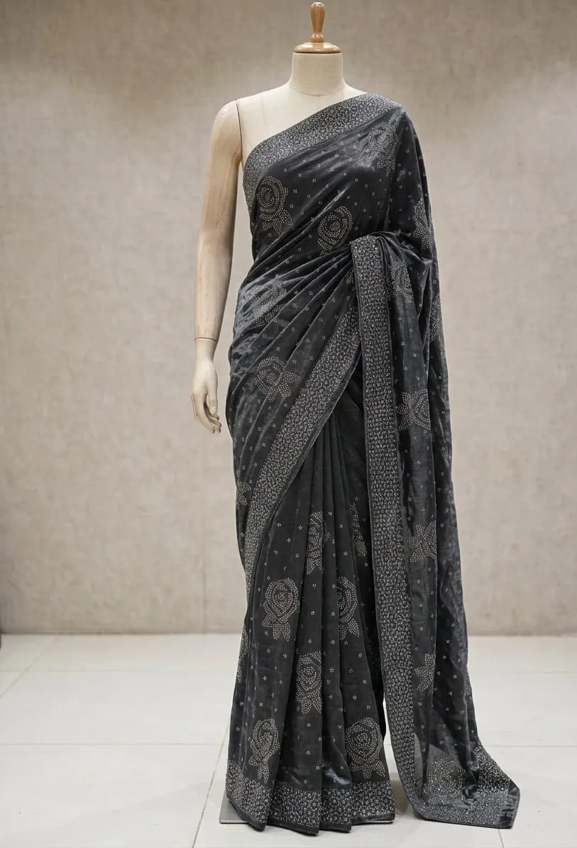 Korean Silk 4 Cut Stone Work Saree (6)