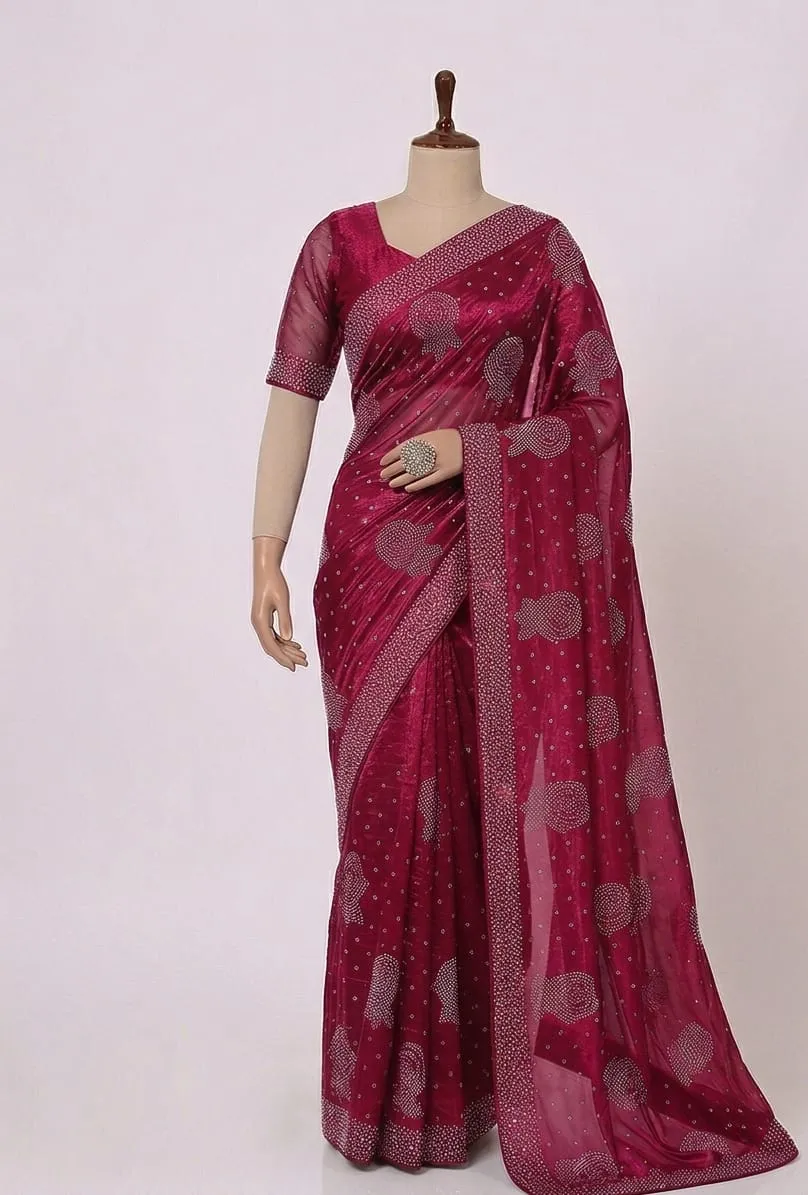 Korean Silk 4 Cut Stone Work Saree (7)