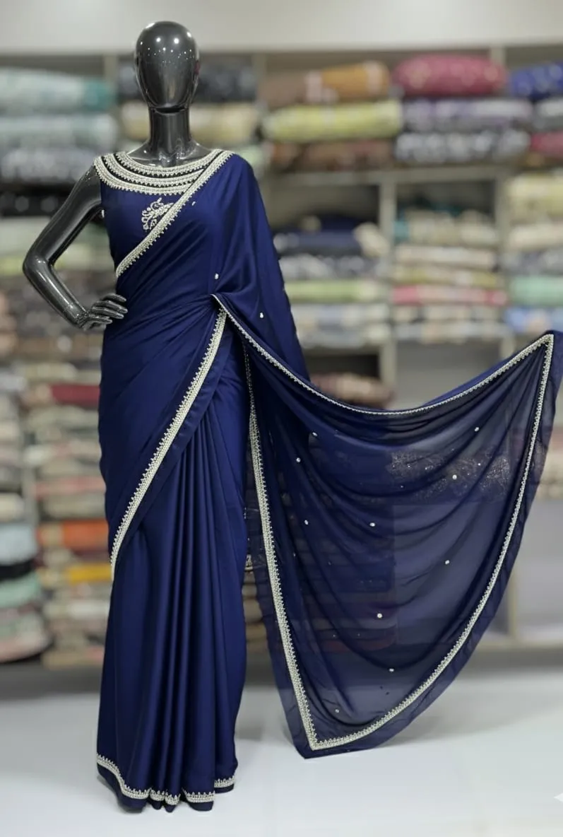 Short Silk Pearl Stone Work Saree