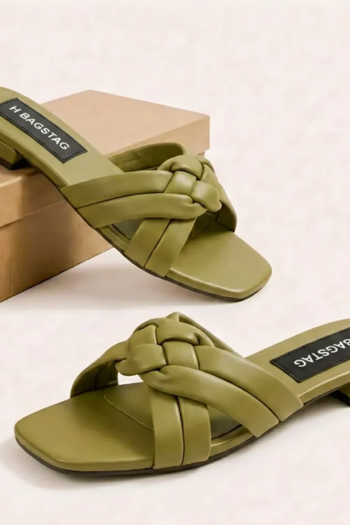 Ladies Footwear Collection, Low Heels Stylish Women slippers – Green