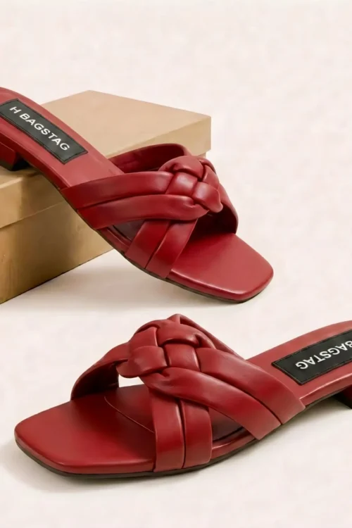 Ladies Footwear Collection, Low Heels Stylish Women slippers -Red